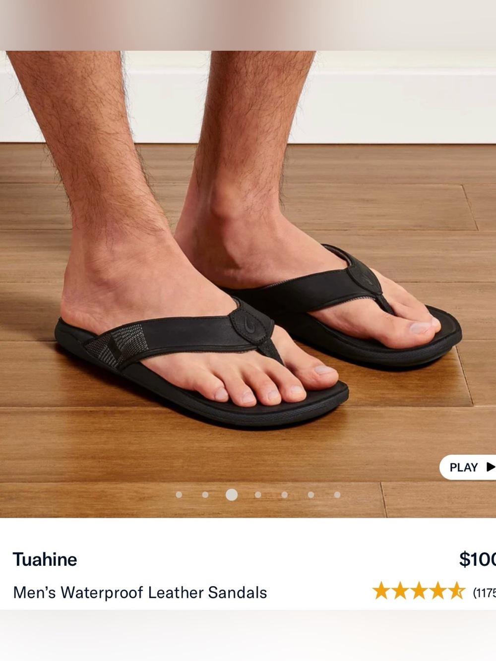 OluKai Tuahine Black Leather Flip-Flops